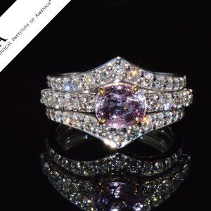 Set of 3 GIA Natural 2.94CTS VS F Diamond Pink Purple Sapphire 18K Gold Ring Set